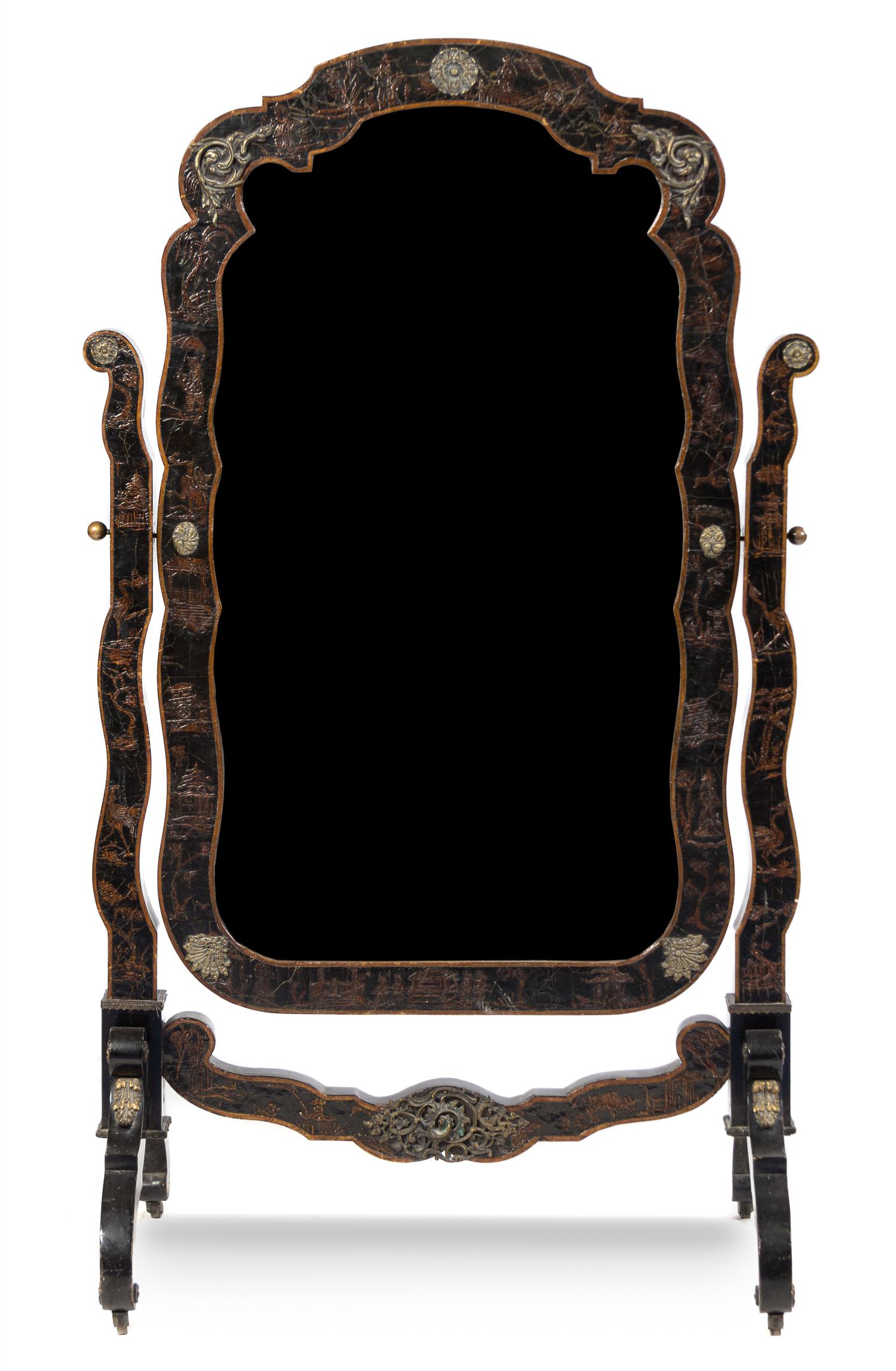 A Louis XV Style Lacquered and Japanned Cheval Mirror Height 67 x width 40 inches. — EARLY 20TH CENTURY