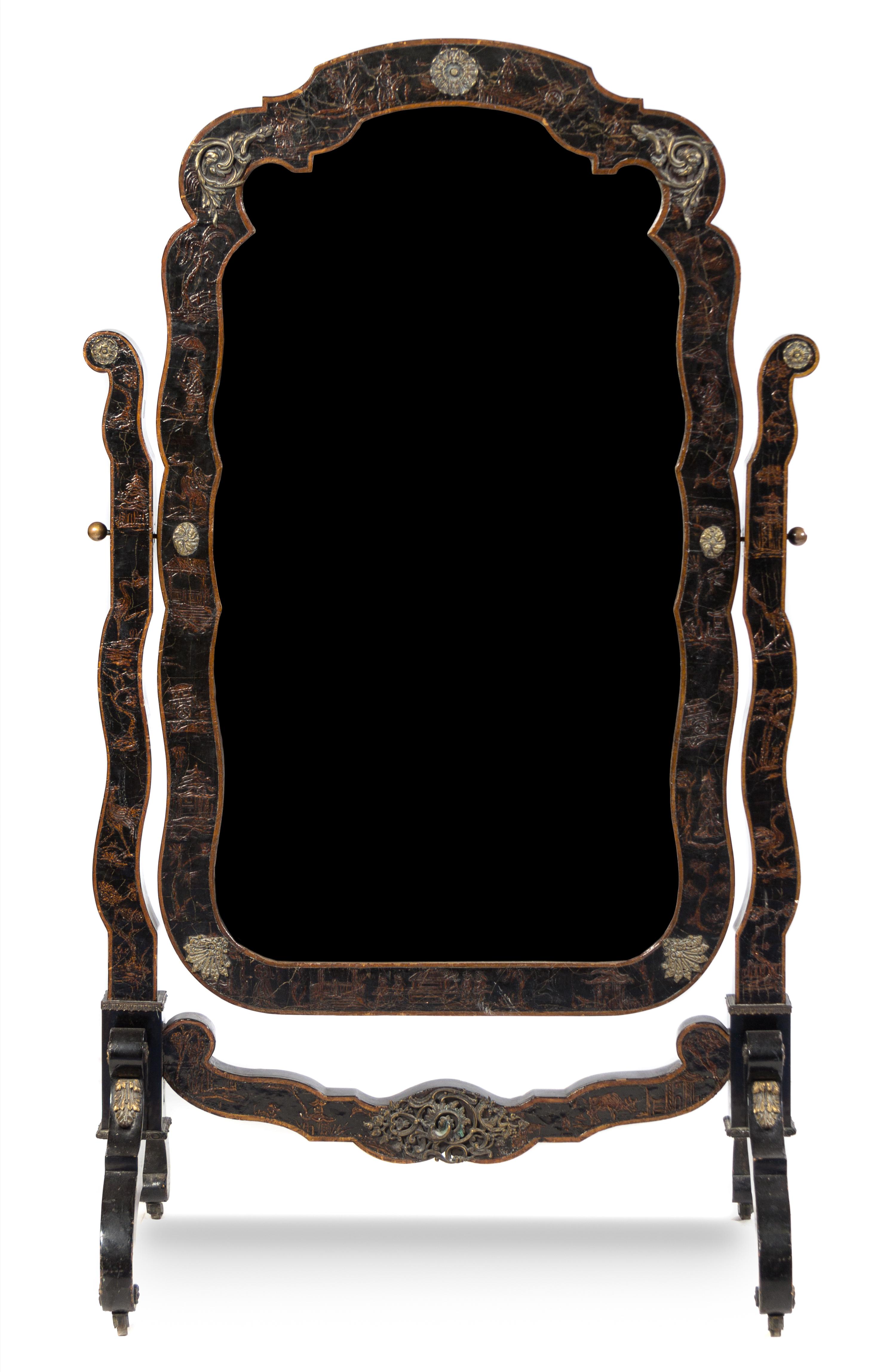 A Louis XV Style Lacquered and Japanned Cheval Mirror Height 67 x width 40 inches. — EARLY 20TH CENTURY
