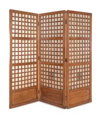 A Philippine Wood and Capiz Shell Three-Panel Floor Screen