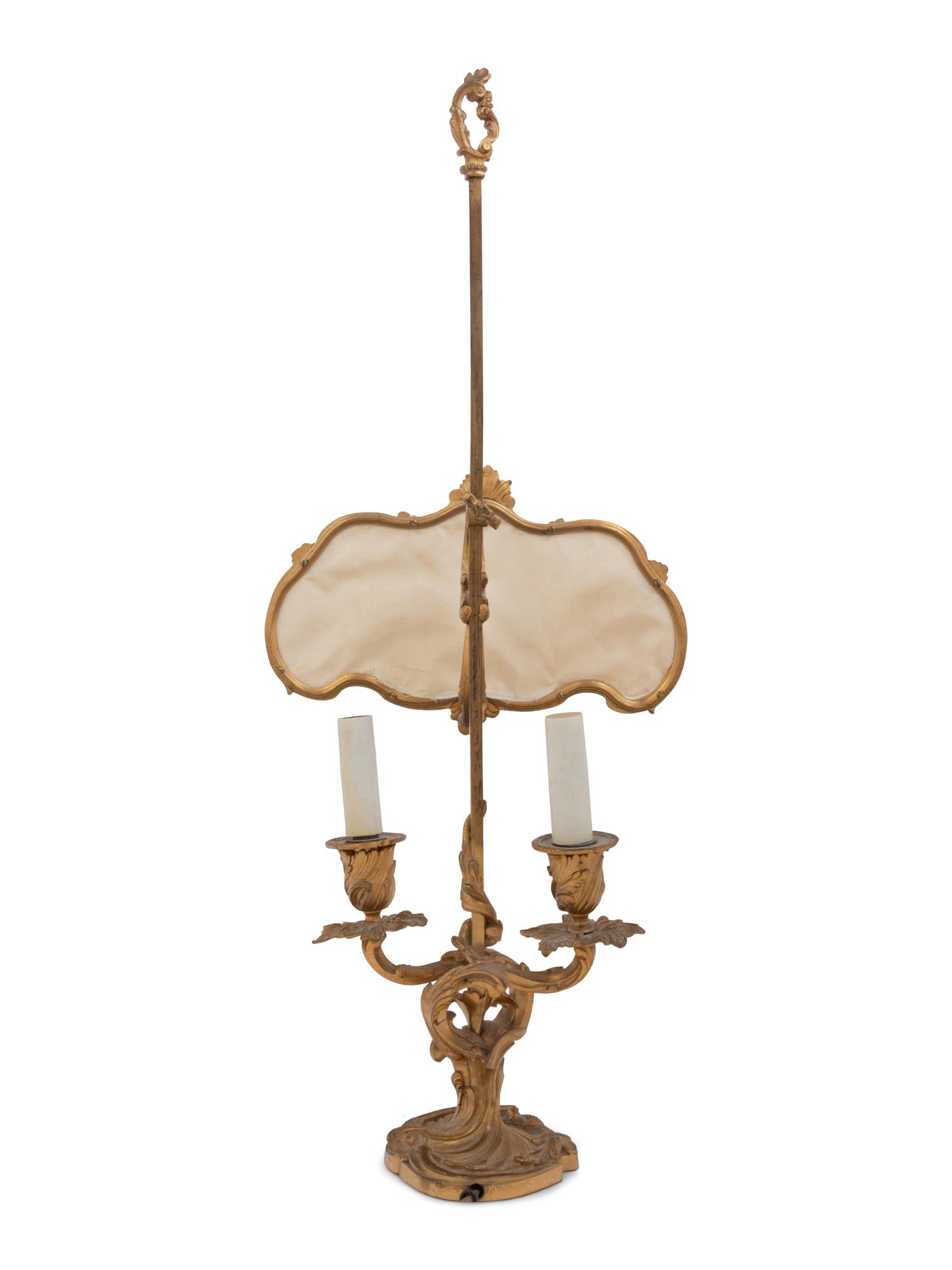 A Louis XV Style Gilt Bronze Two-Light Candelabrum Mounted as a Lamp