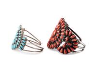 Navajo or Zuni Silver and Cluster Cuff Bracelets