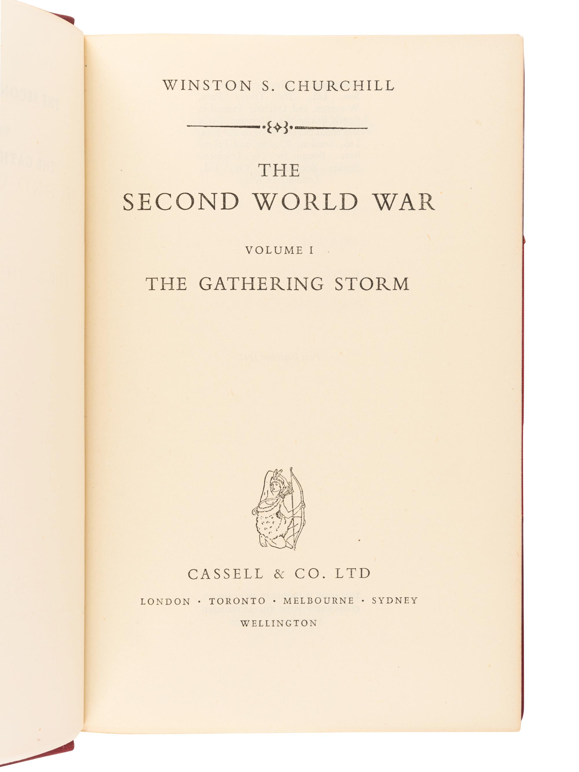 CHURCHILL, Winston L. S., Sir (1874-1965). The Second World War . London, et al: Cassell and Co., Ltd., 1948-1954.