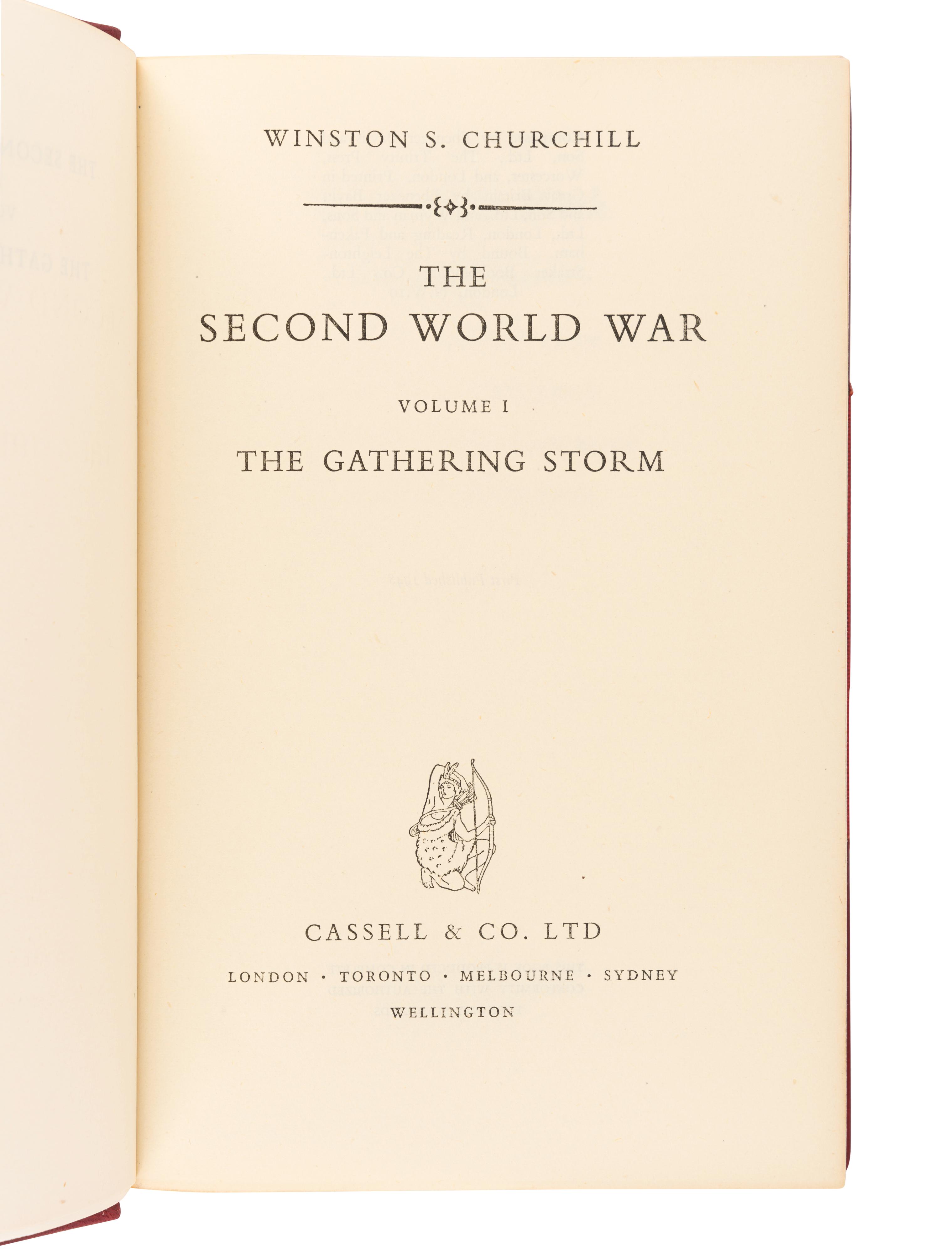 CHURCHILL, Winston L. S., Sir (1874-1965). The Second World War . London, et al: Cassell and Co., Ltd., 1948-1954.