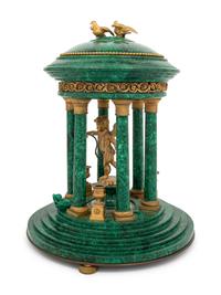 A Neoclassical Style Gilt Bronze Mounted Malachite Veneered Model of a Temple
