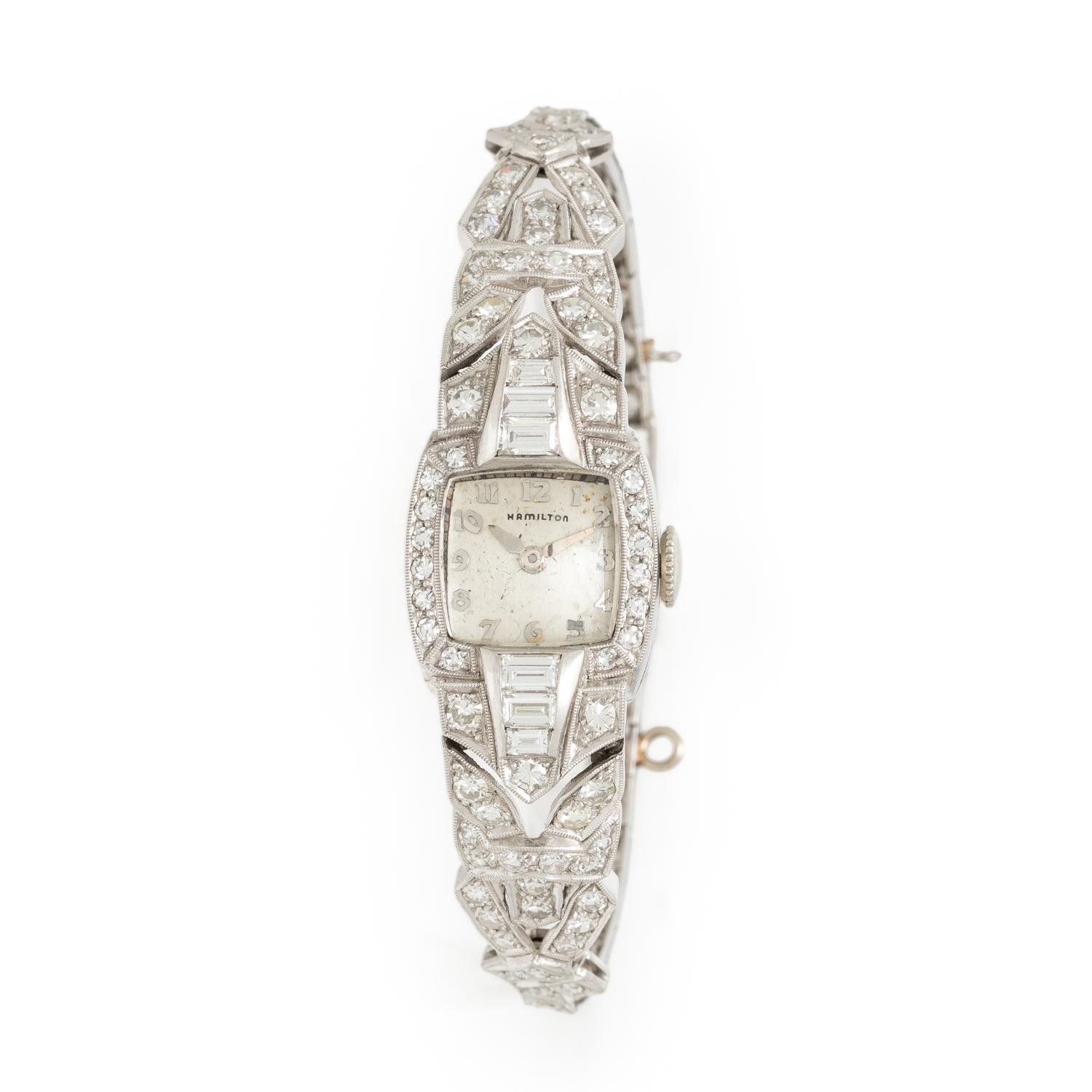 HAMILTON, ART DECO, DIAMOND AND PLATINUM WATCH