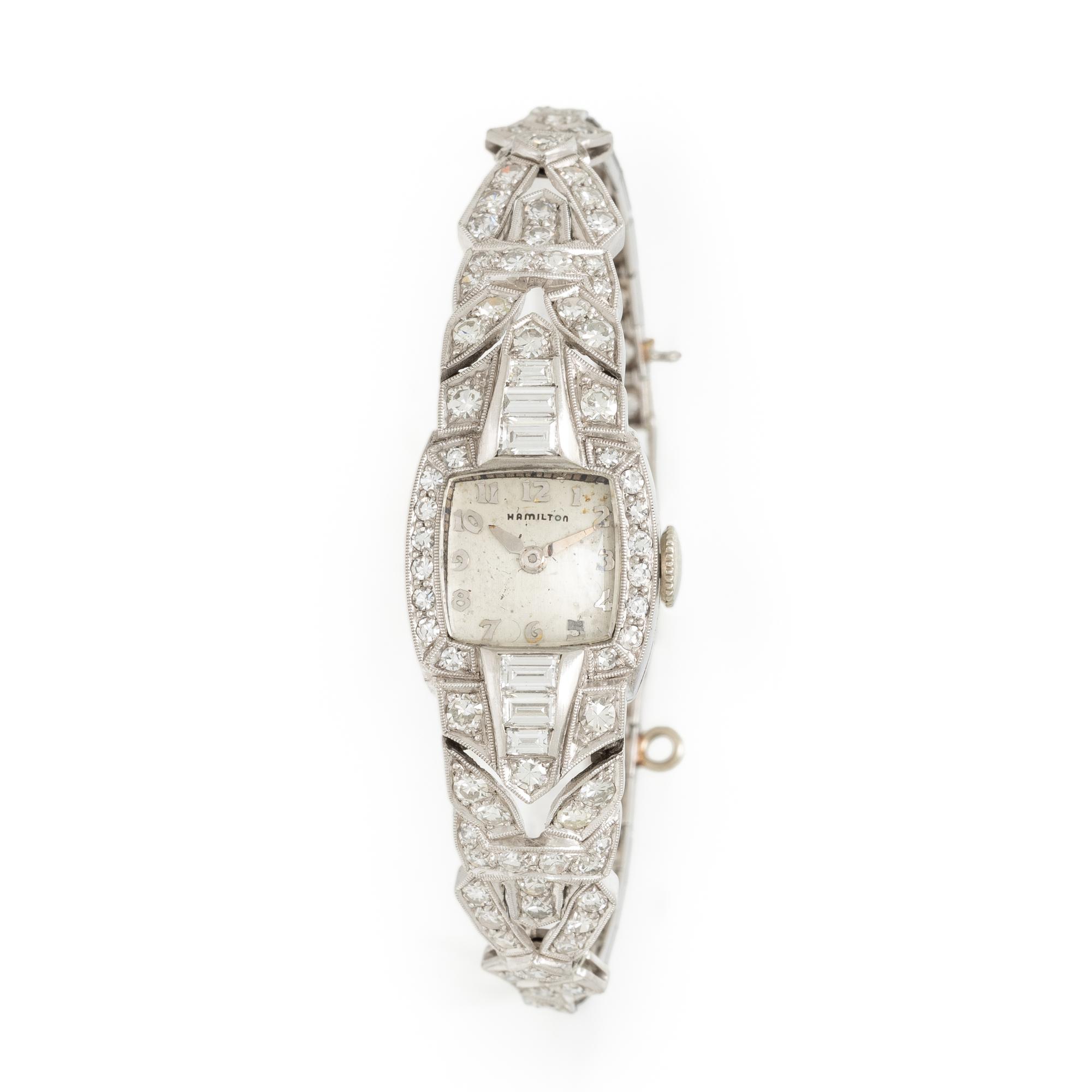 HAMILTON, ART DECO, DIAMOND AND PLATINUM WATCH