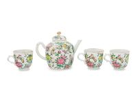A Five-Piece Famille Rose Porcelain 'Butterfly' Tea Set