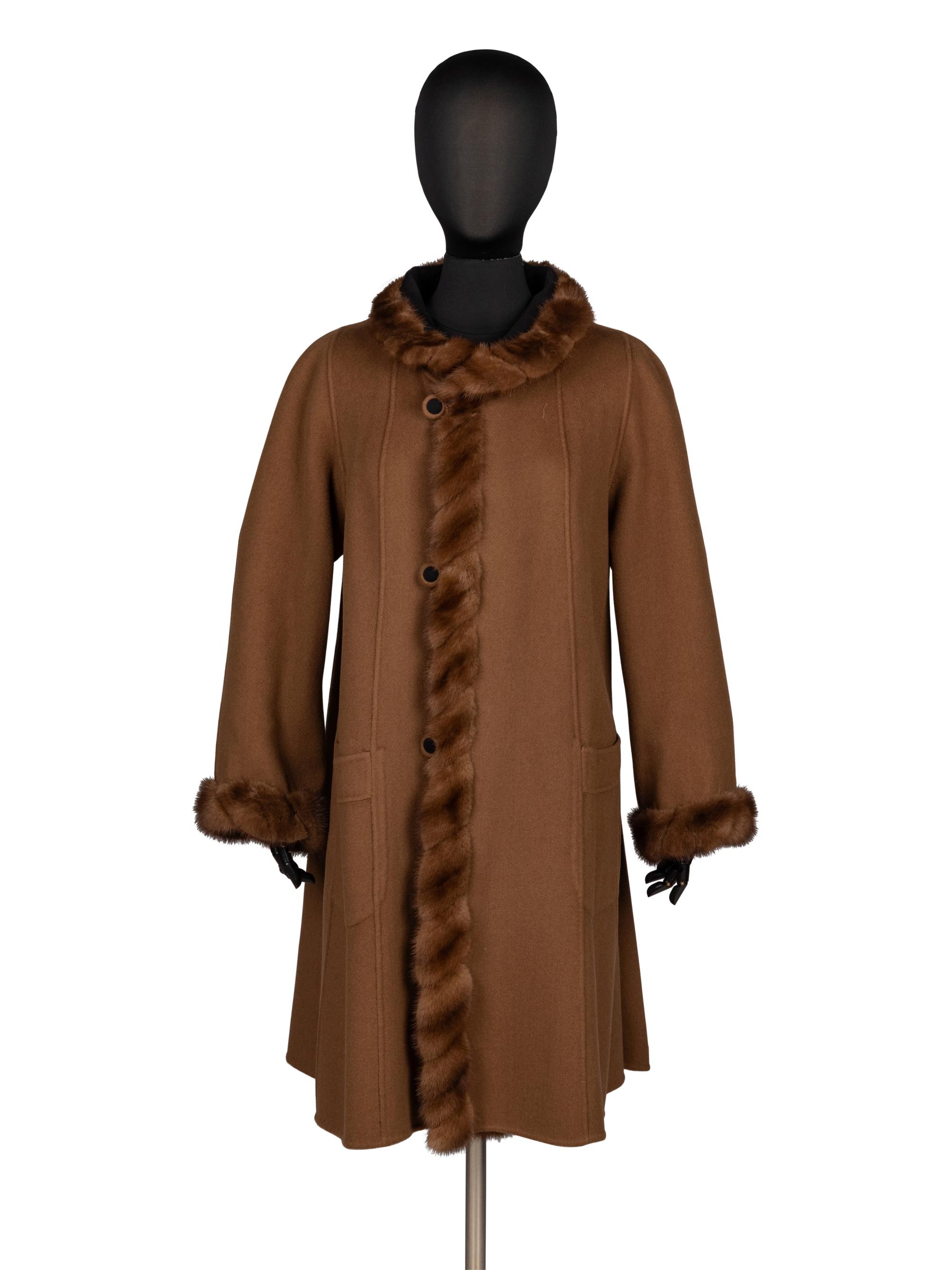 Revillon, Reversible Cashmere Coat with Mink Trim
