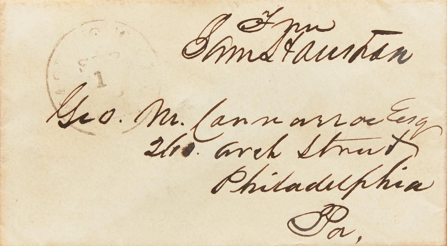 [Texiana] Houston, Sam. Free-Franked Mailing Envelope