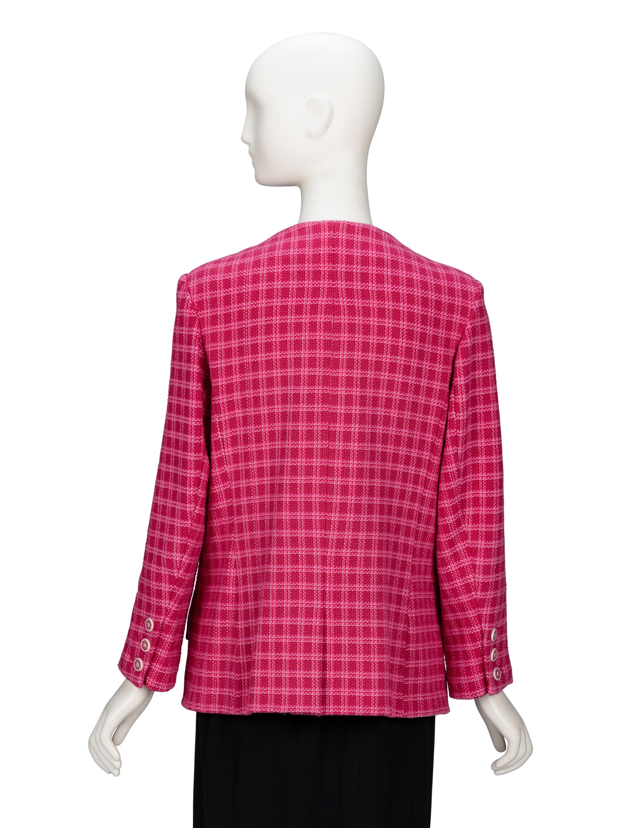 Chanel, Raspberry Plaid Tweed Blazer