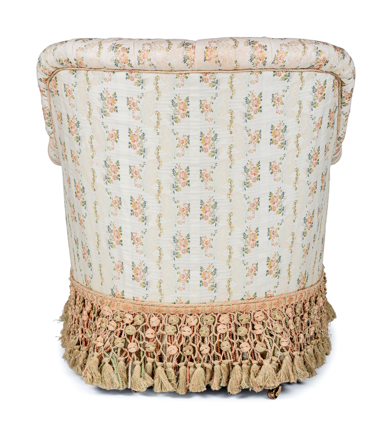 A Napoleon III Style Custom Upholstered Button-Tufted Tub Chair