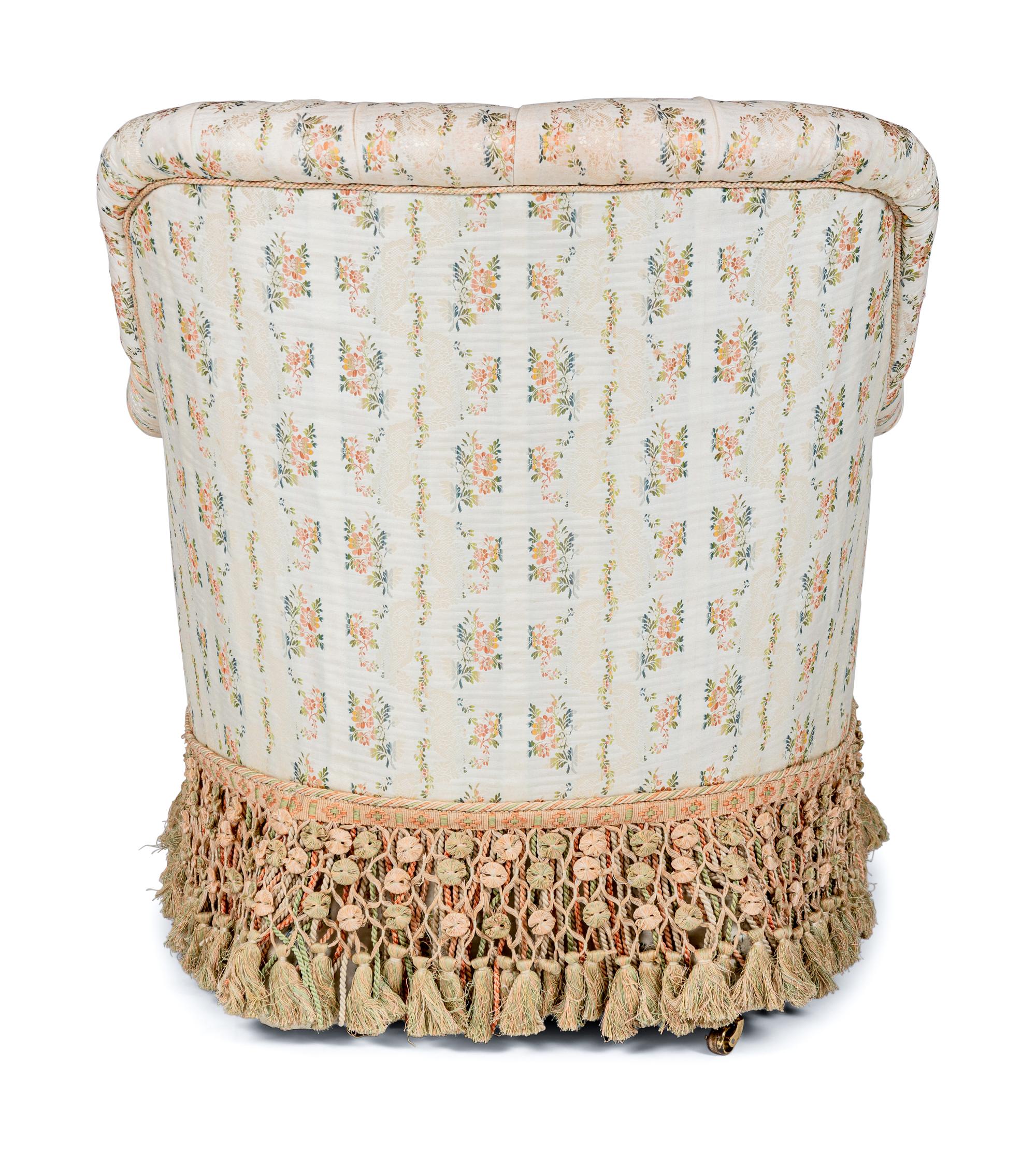 A Napoleon III Style Custom Upholstered Button-Tufted Tub Chair