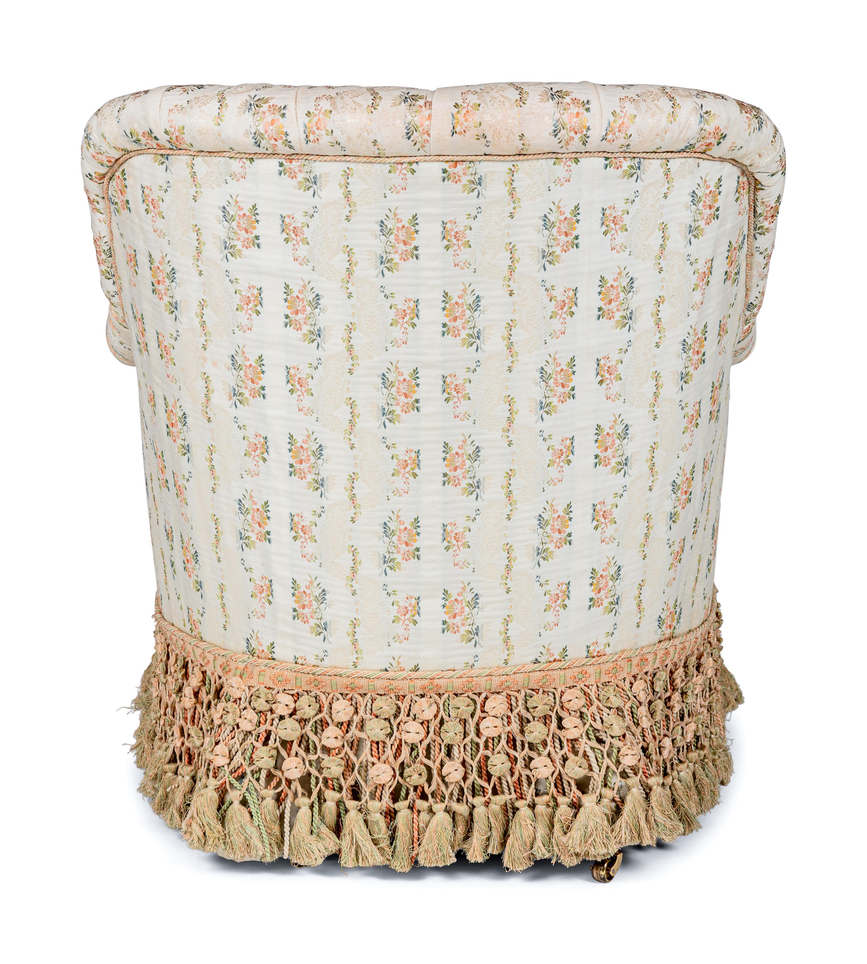 A Napoleon III Style Custom Upholstered Button-Tufted Tub Chair