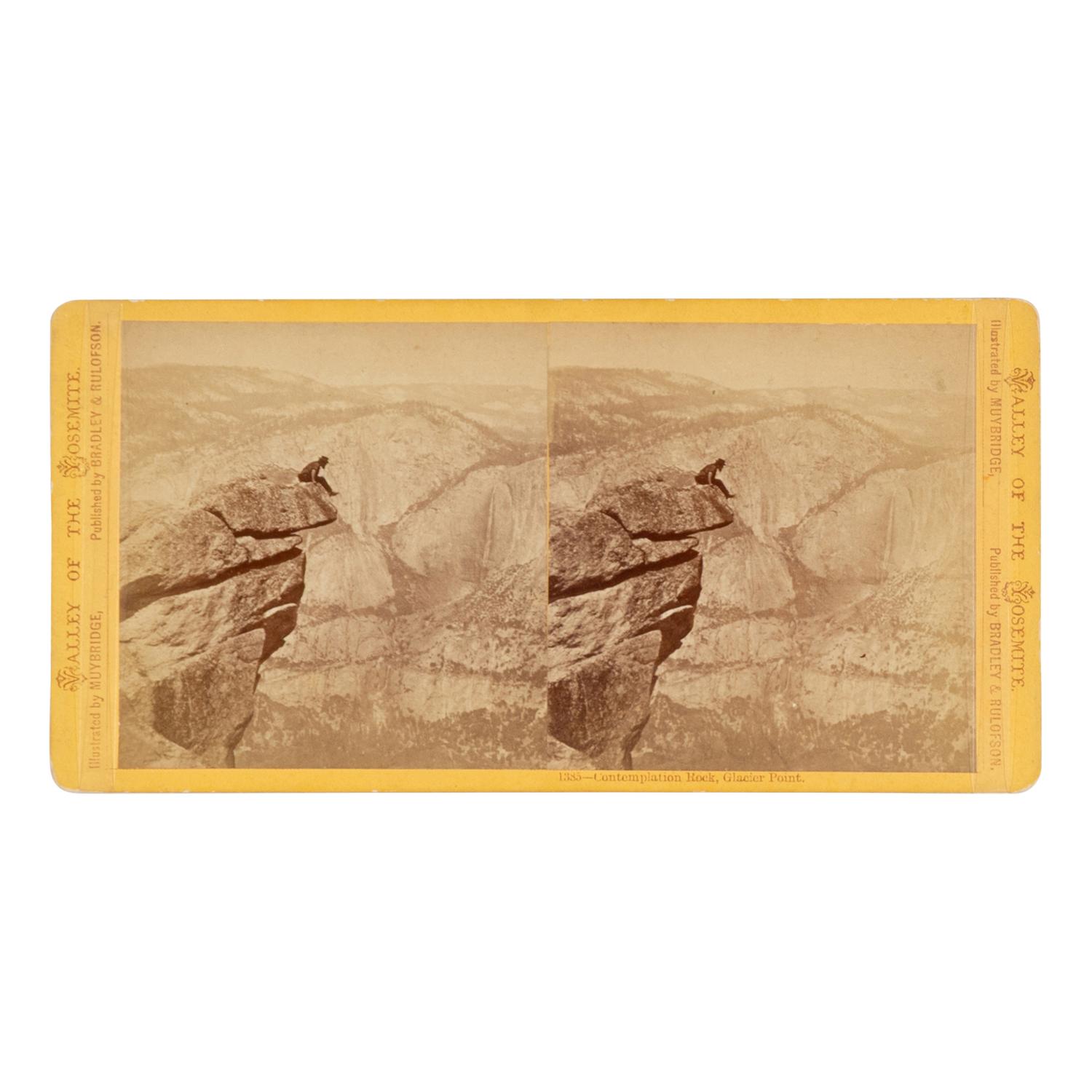 Muybridge, Eadweard (1830-1904). Stereoview of Contemplation Rock, Glacier Point from Valley of the Yosemite . 1872.