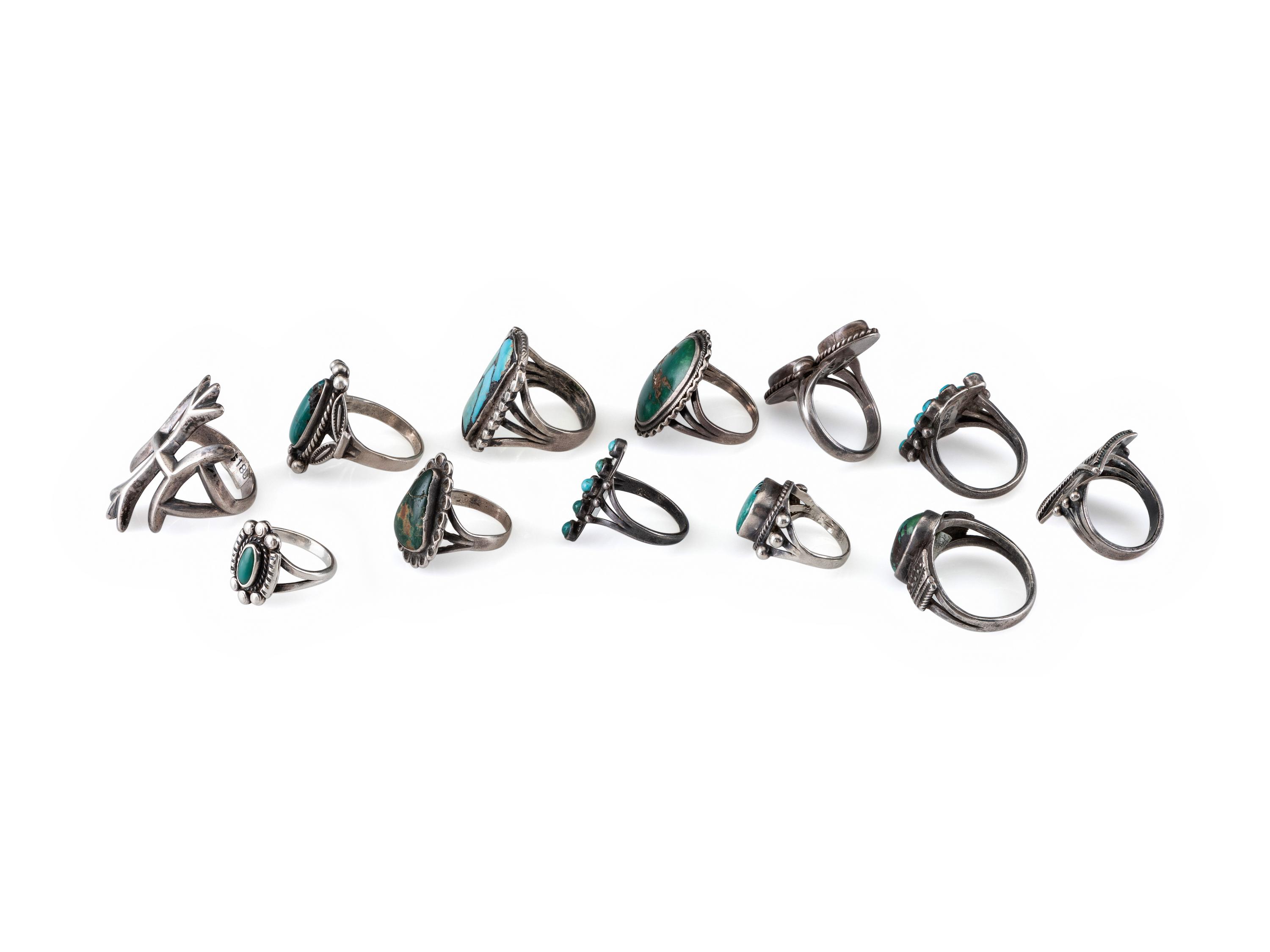 An Assortment of Navajo and Zuni Silver and Turquoise Rings