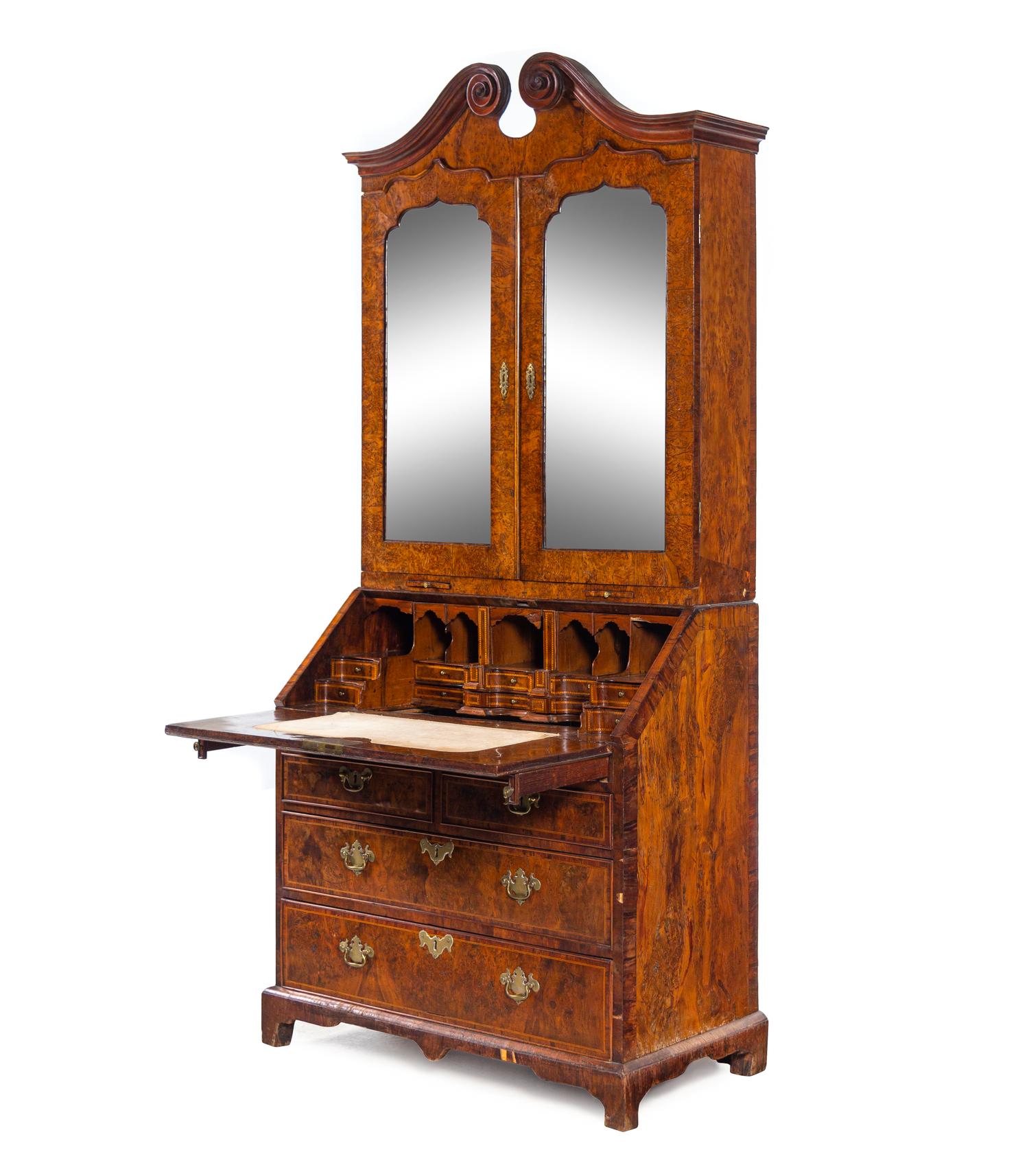 A George I Burr Yew Wood Secretary Bookcase