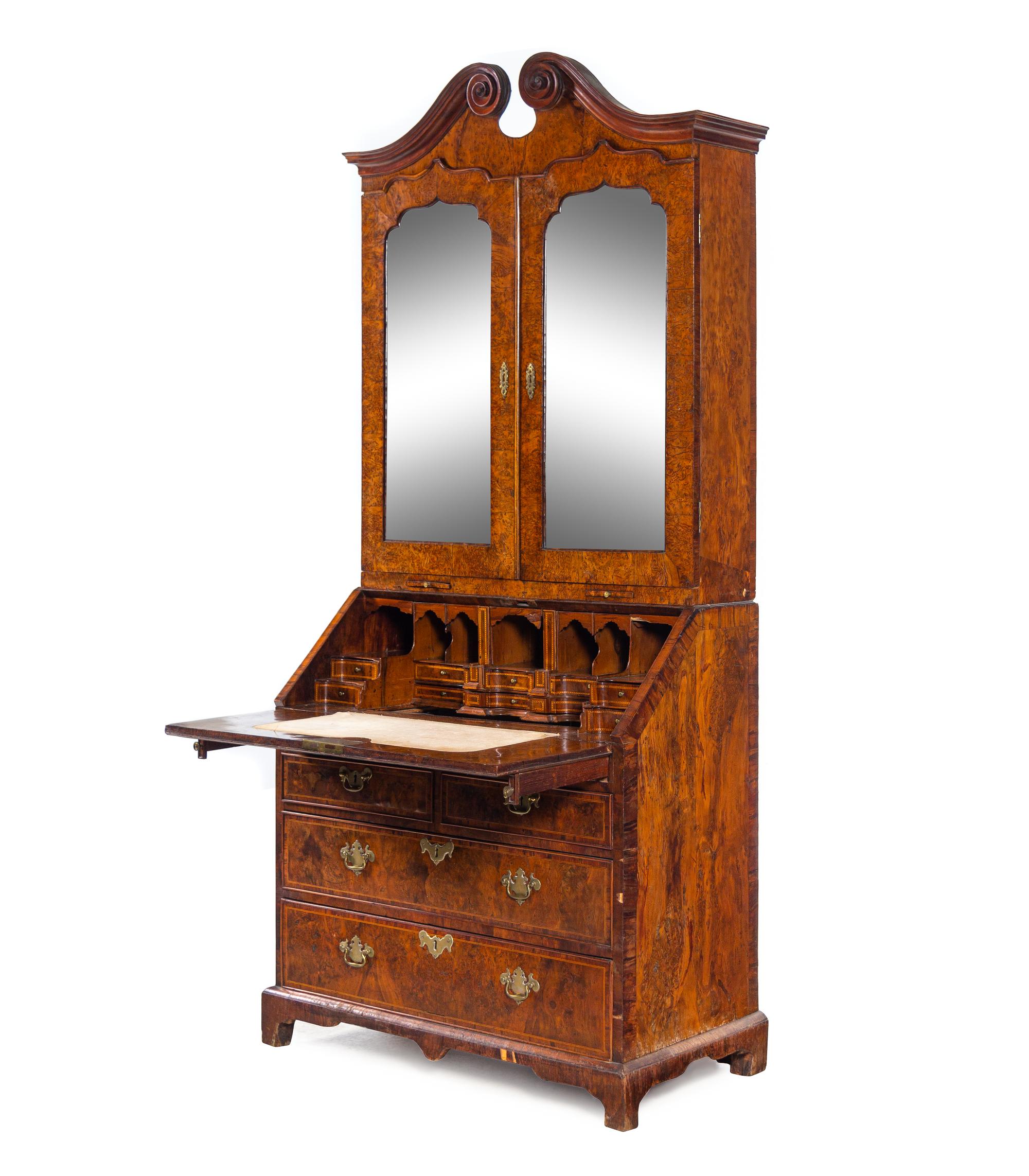 A George I Burr Yew Wood Secretary Bookcase