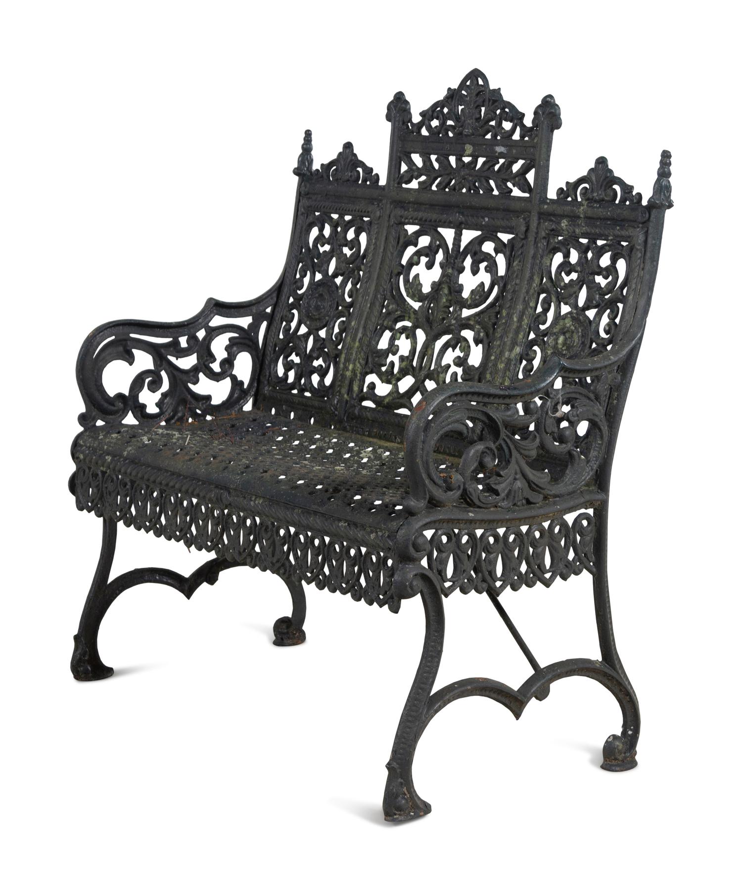 Three Painted Cast Iron Garden Benches