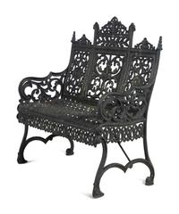 Three Painted Cast Iron Garden Benches