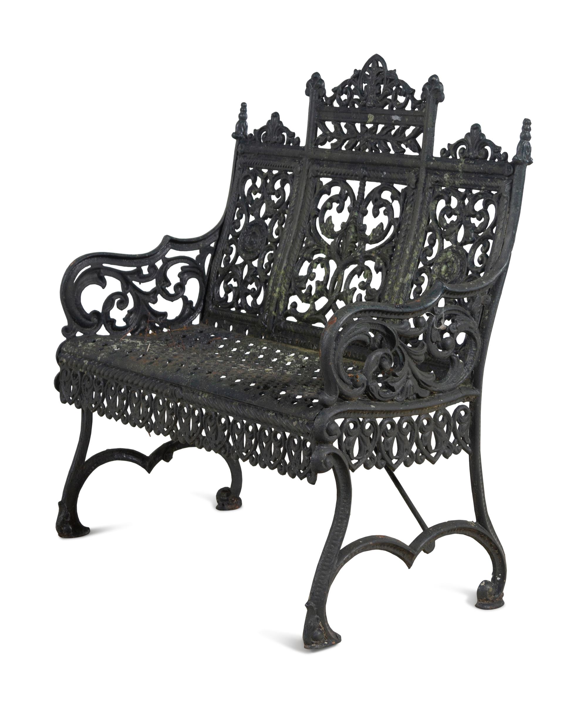Three Painted Cast Iron Garden Benches