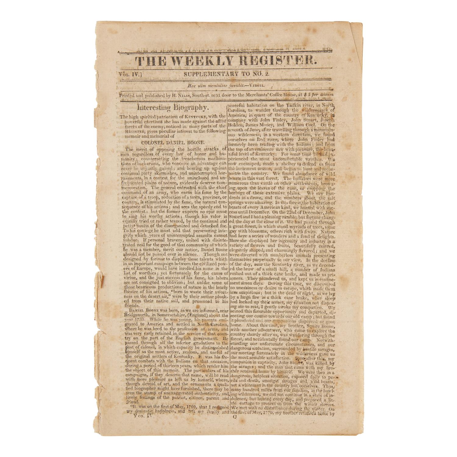 [Boone, Daniel] Group of 3 Items Related to Daniel Boone