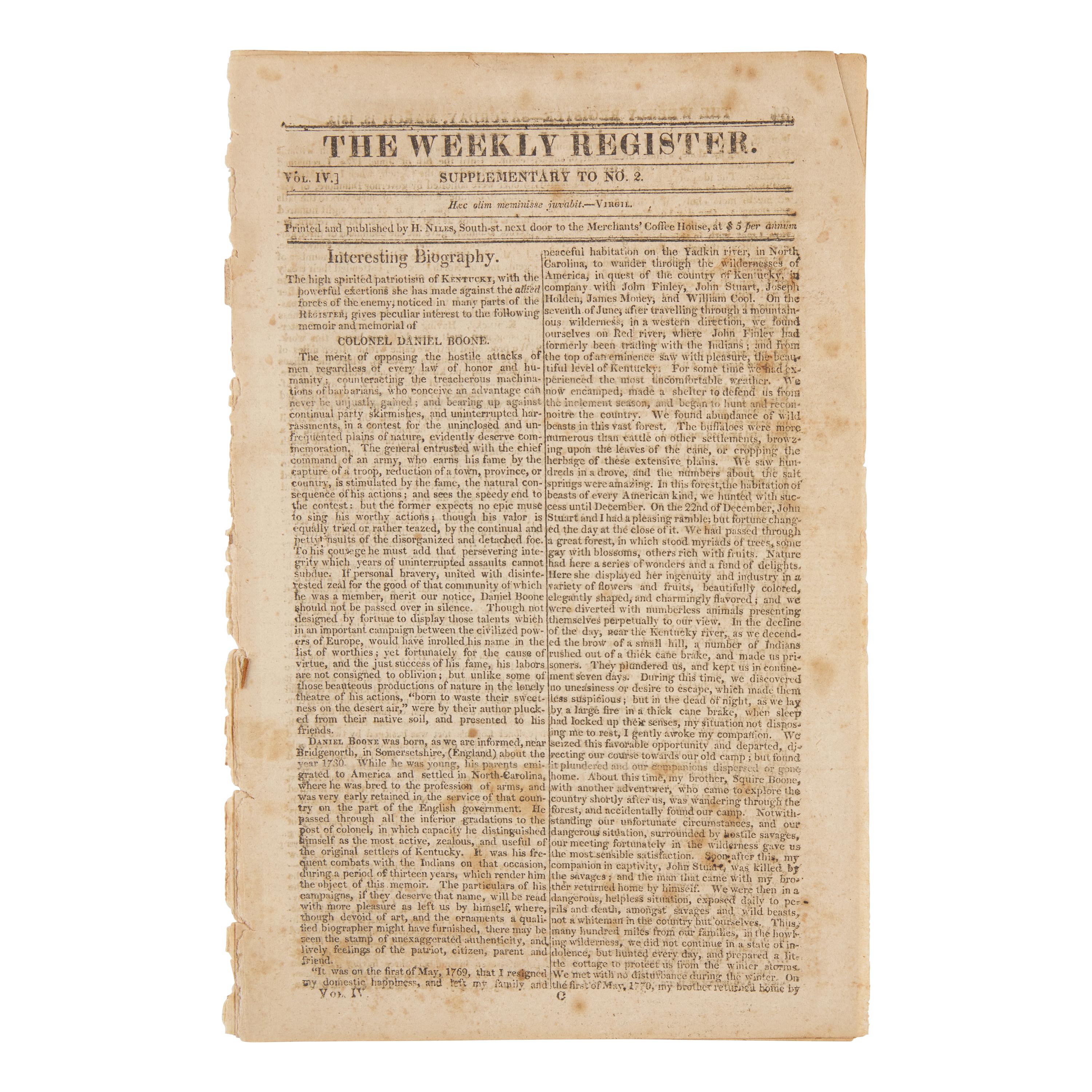 [Boone, Daniel] Group of 3 Items Related to Daniel Boone