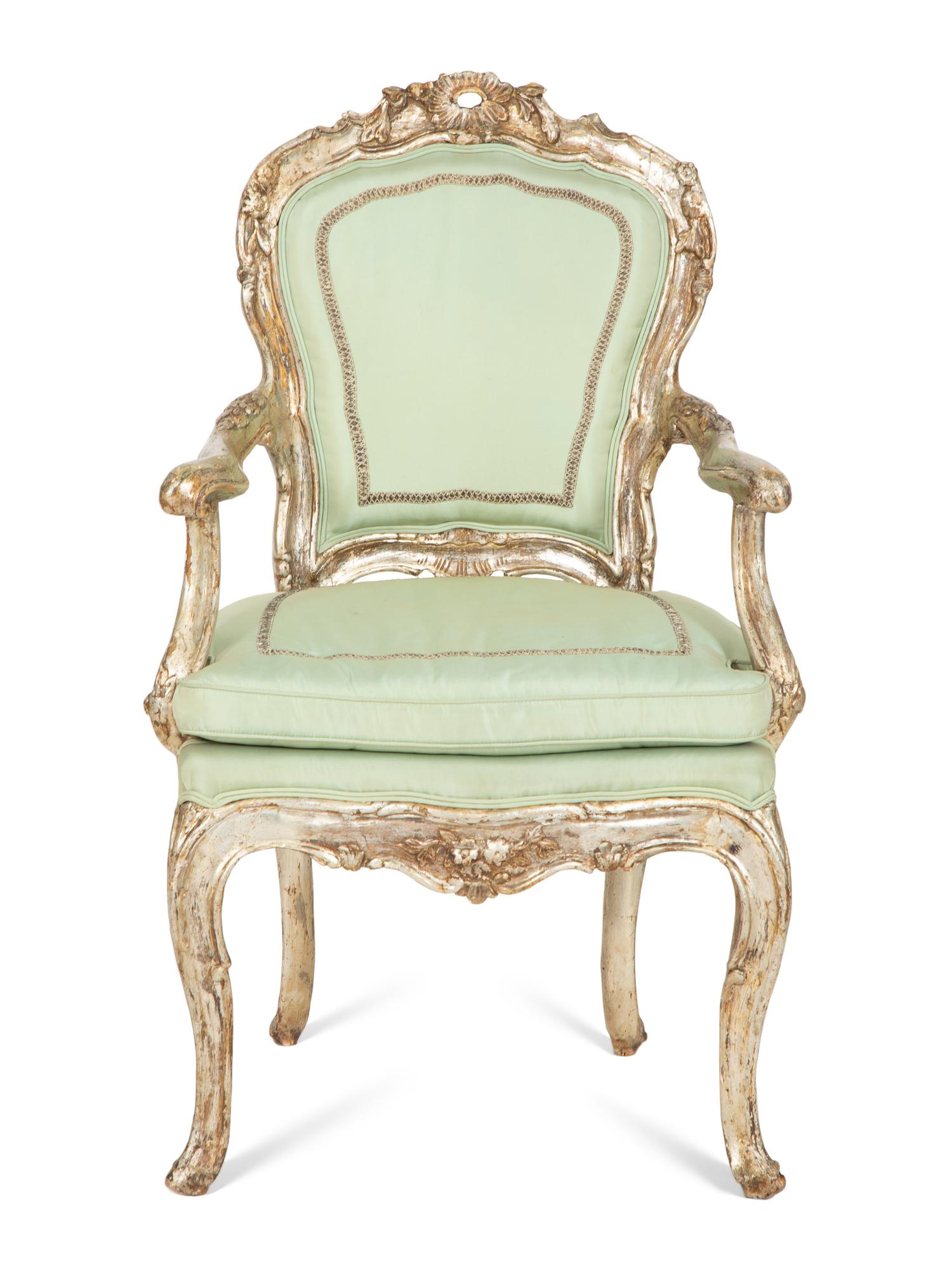 A Venetian Silvered Open Armchair