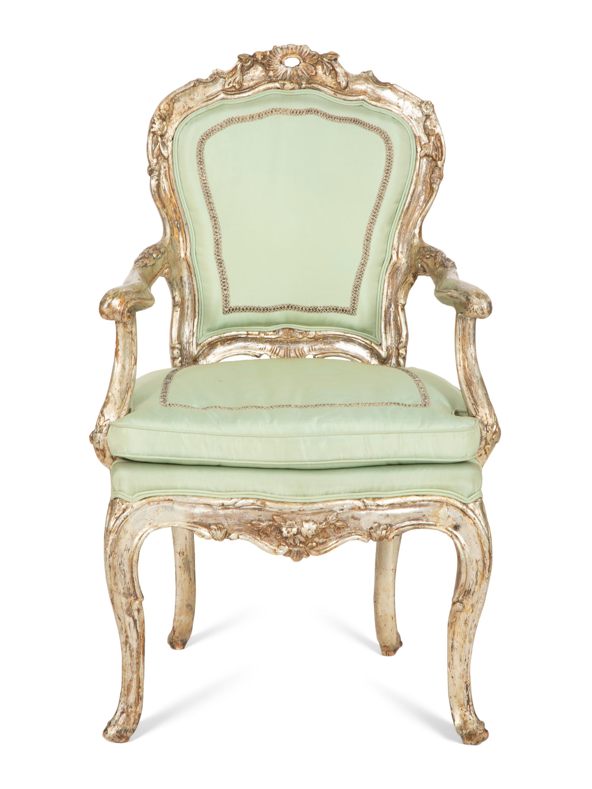 A Venetian Silvered Open Armchair