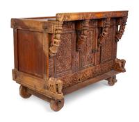 An Indian Carved Wood Traveling Trunk on Wheels — 19TH/20TH CENTURY