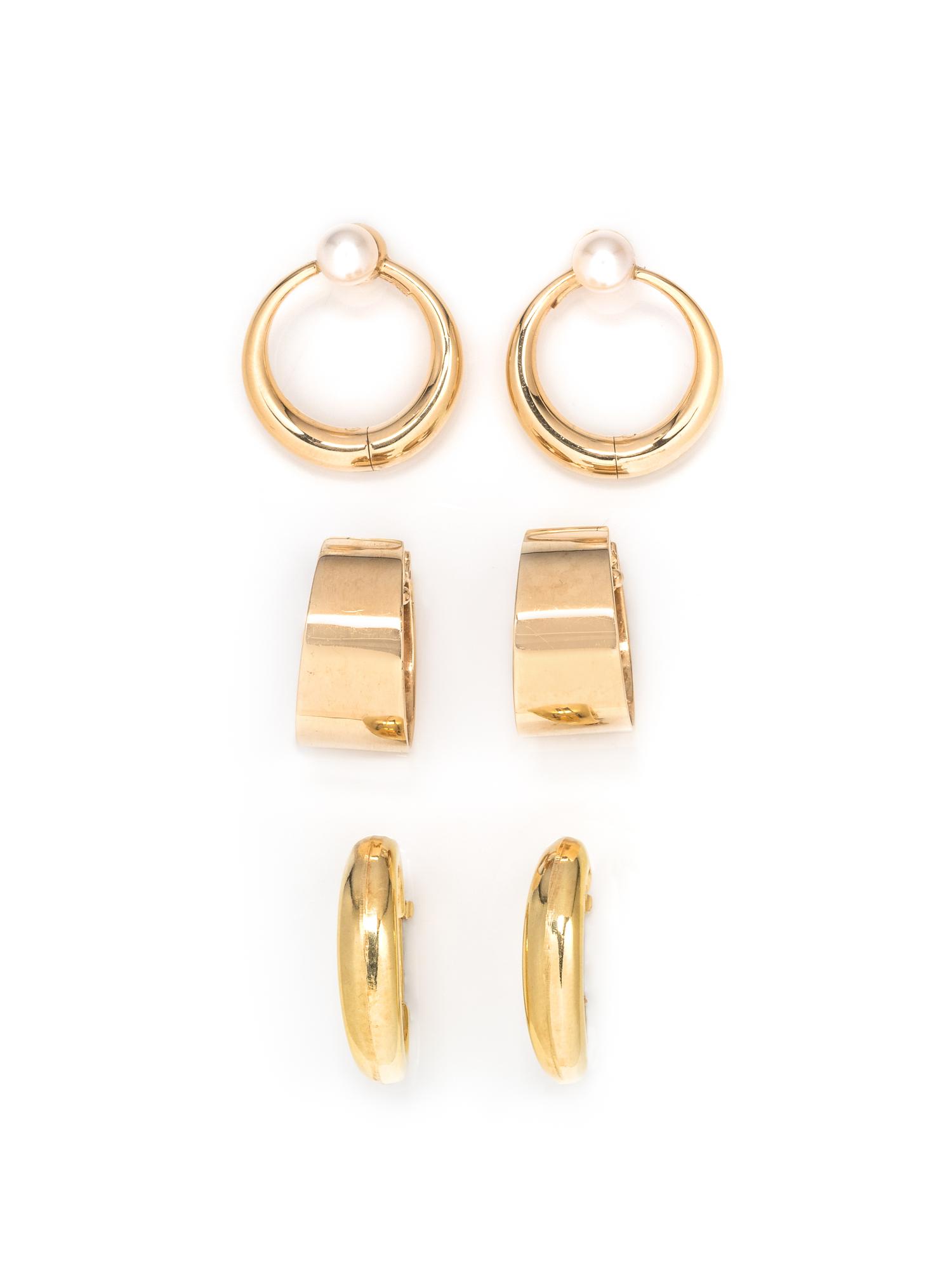 COLLECTION OF YELLOW GOLD HOOP EARCLIPS