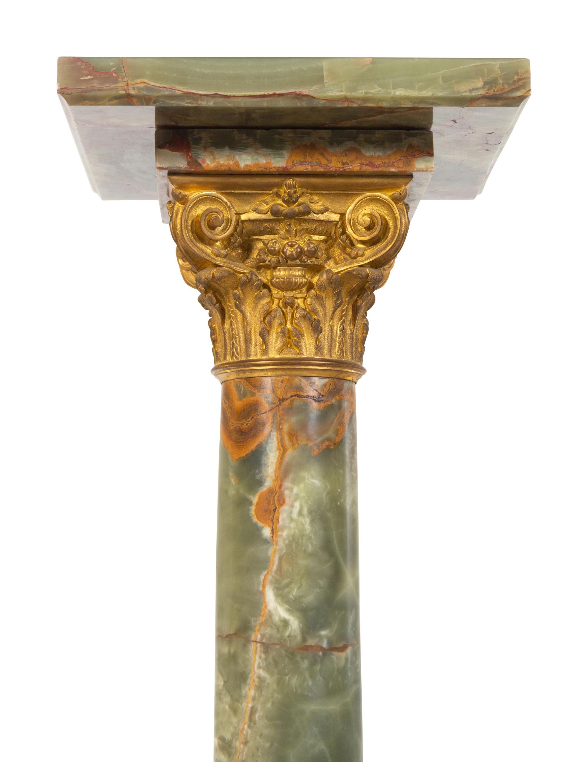 A Gilt Metal Mounted Green Onyx Pedestal