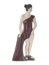 A Carved Wood Folk Art Bather Figure Draped in a Robe
