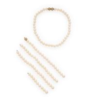 Cultured Pearl, Yellow Gold, and Diamond Convertible Necklace