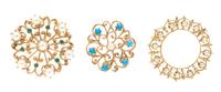 A Collection of Yellow Gold and Pearl Brooches, 17.60 dwts.