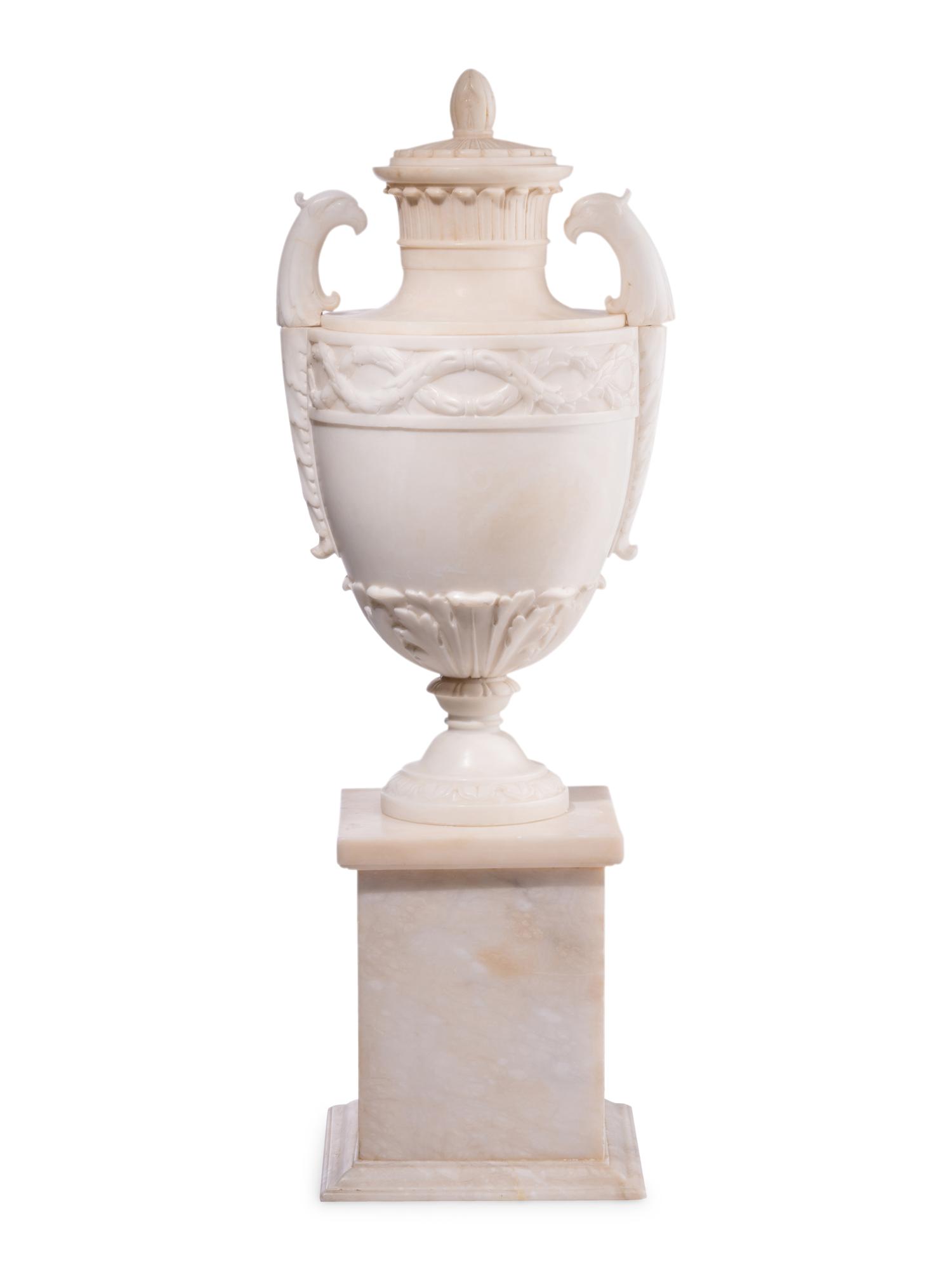 A Pair of Italian Alabaster Urns and Covers