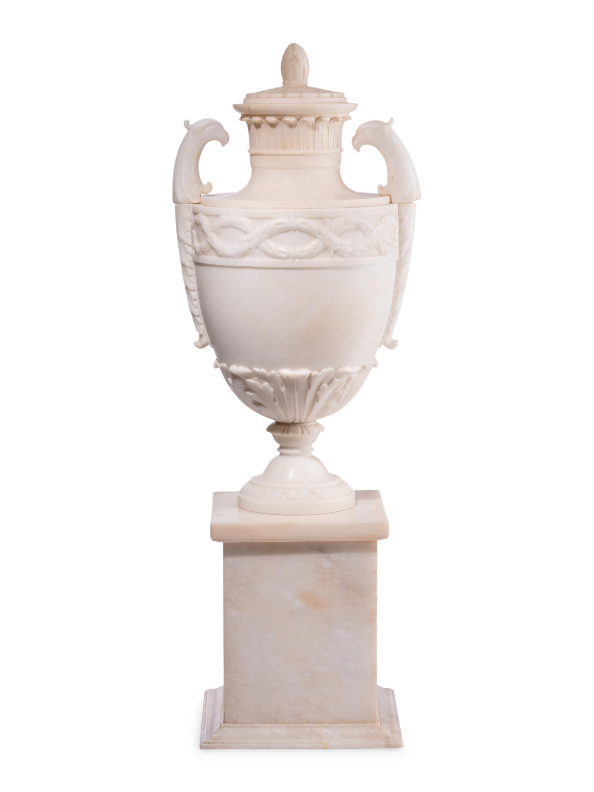 A Pair of Italian Alabaster Urns and Covers