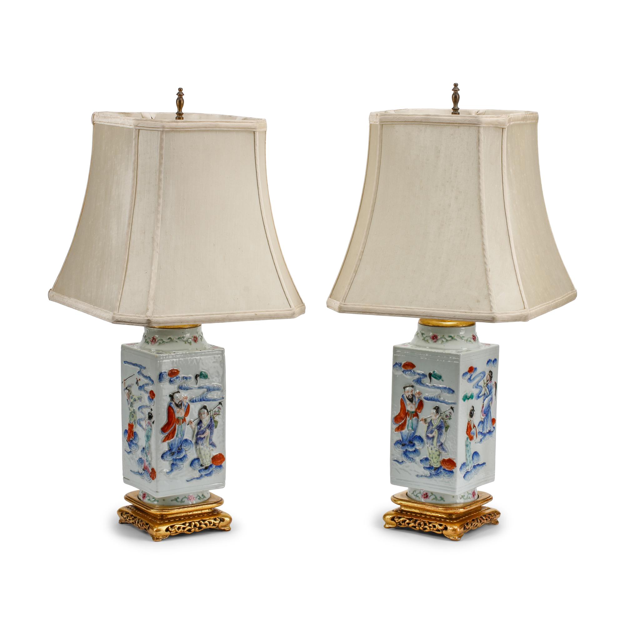 A Pair of Chinese Porcelain Vases Mounted as Lamps