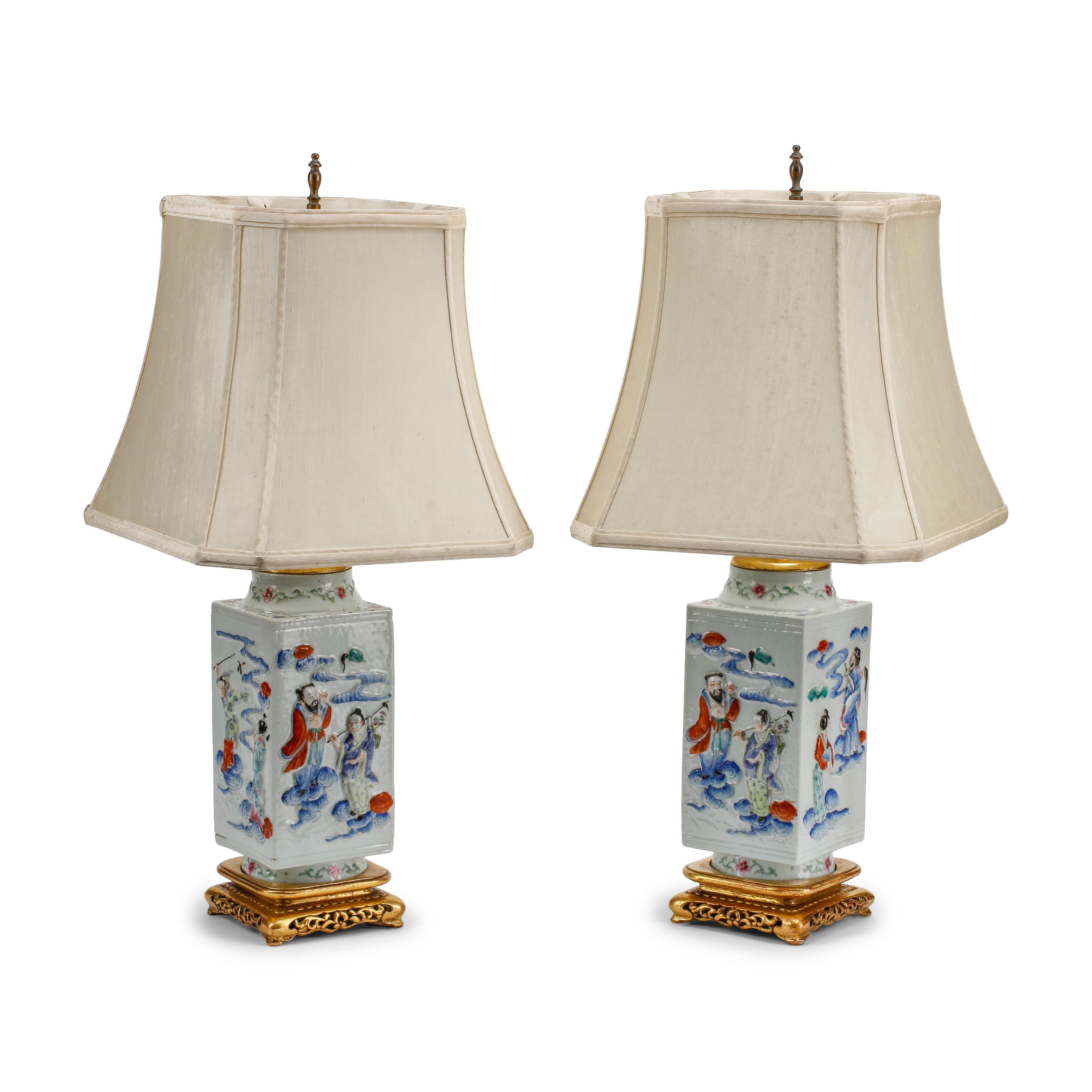 A Pair of Chinese Porcelain Vases Mounted as Lamps