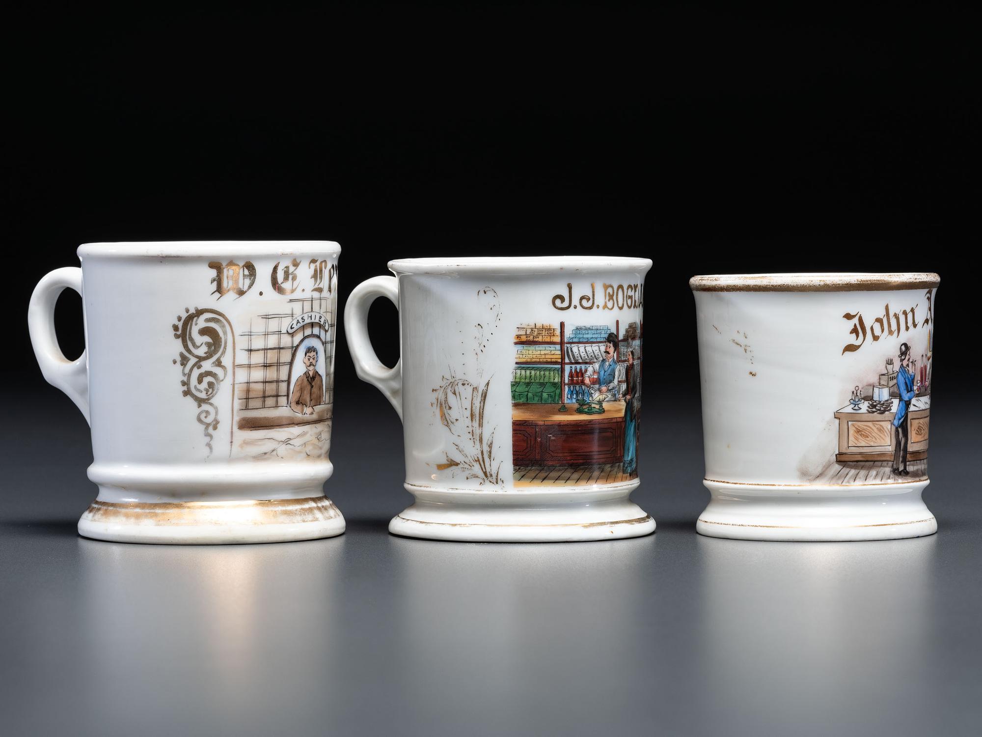 Three Porcelain Occupational Shaving Mugs