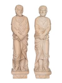 A Pair of Large Italian Carved Marble Figural Pilasters