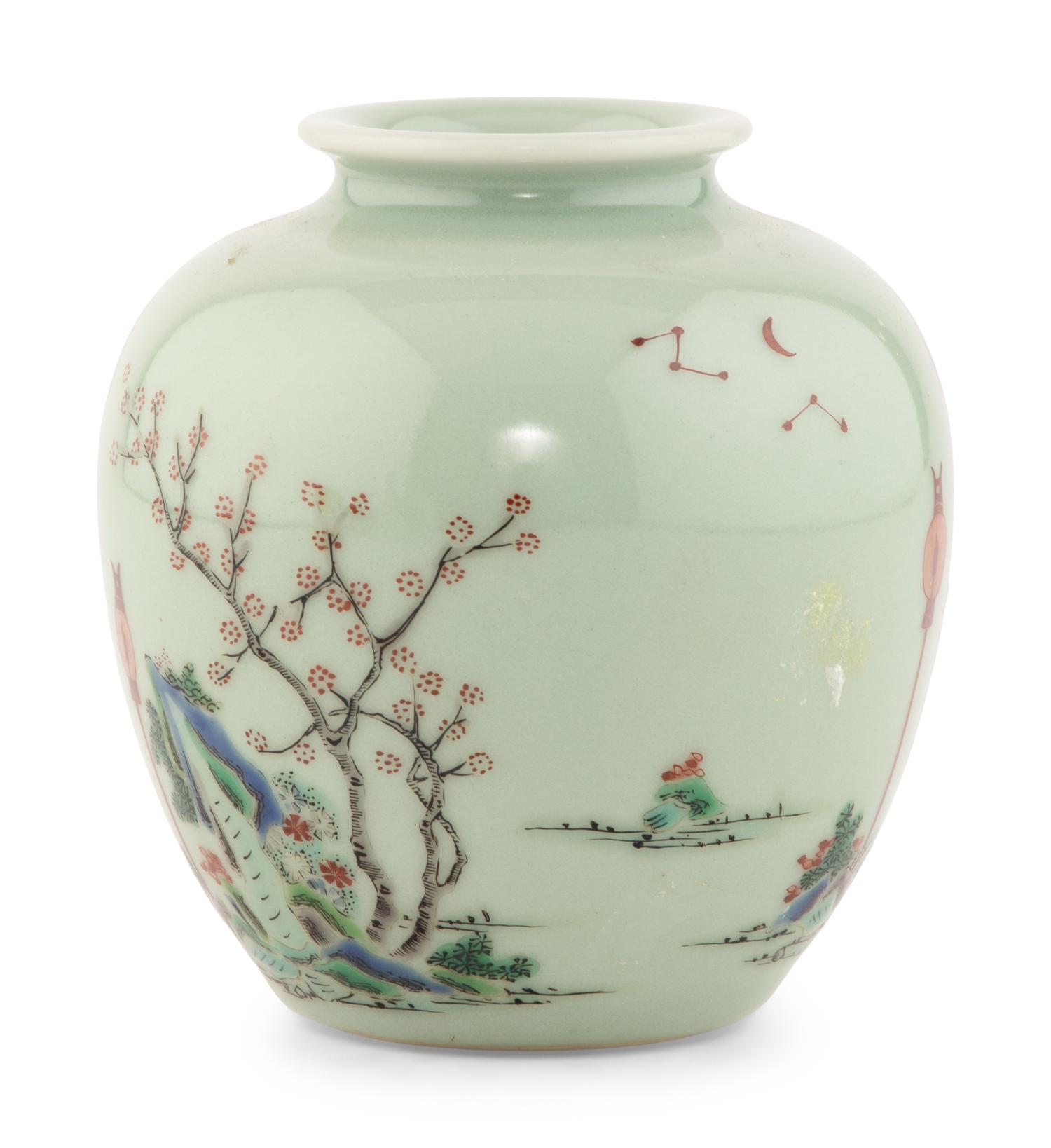 A Chinese Celadon Glazed Famille Rose Porcelain Jar