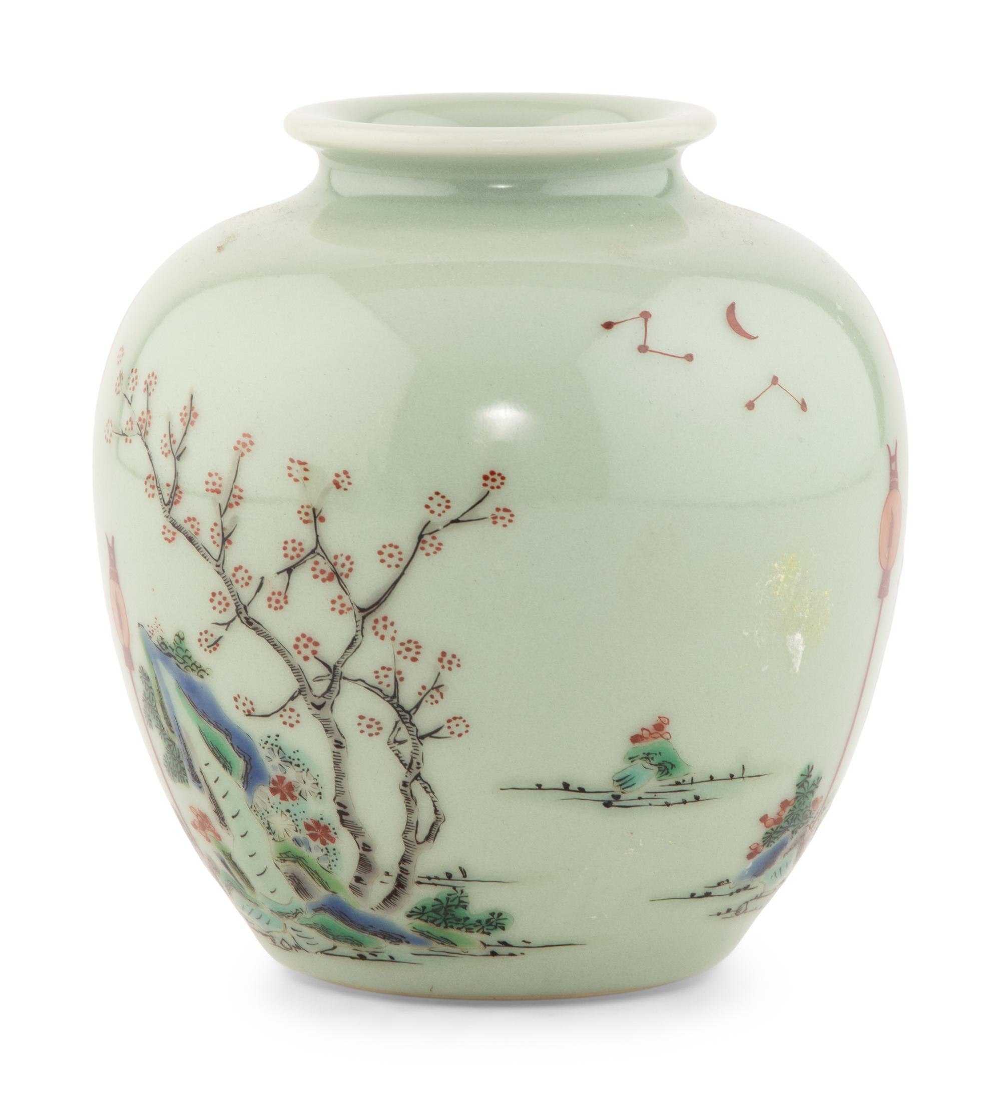 A Chinese Celadon Glazed Famille Rose Porcelain Jar