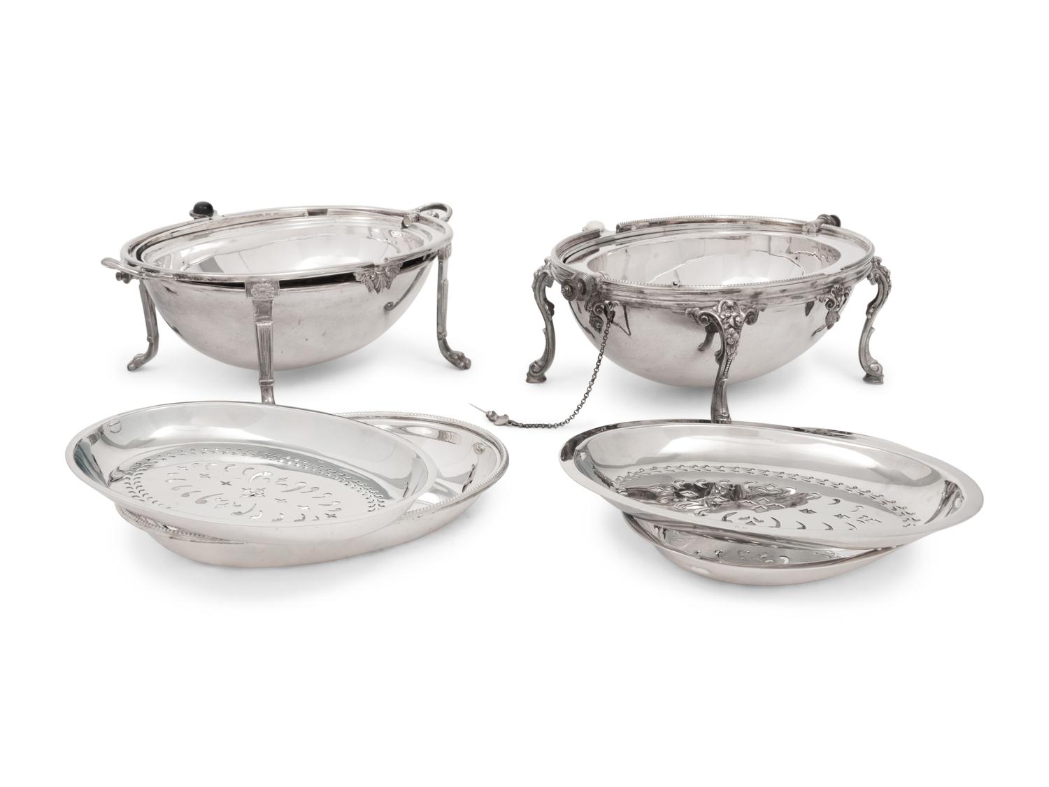 A Pair of Silver-Plate Sauce Tureens and Two Silver-Plate Warmers