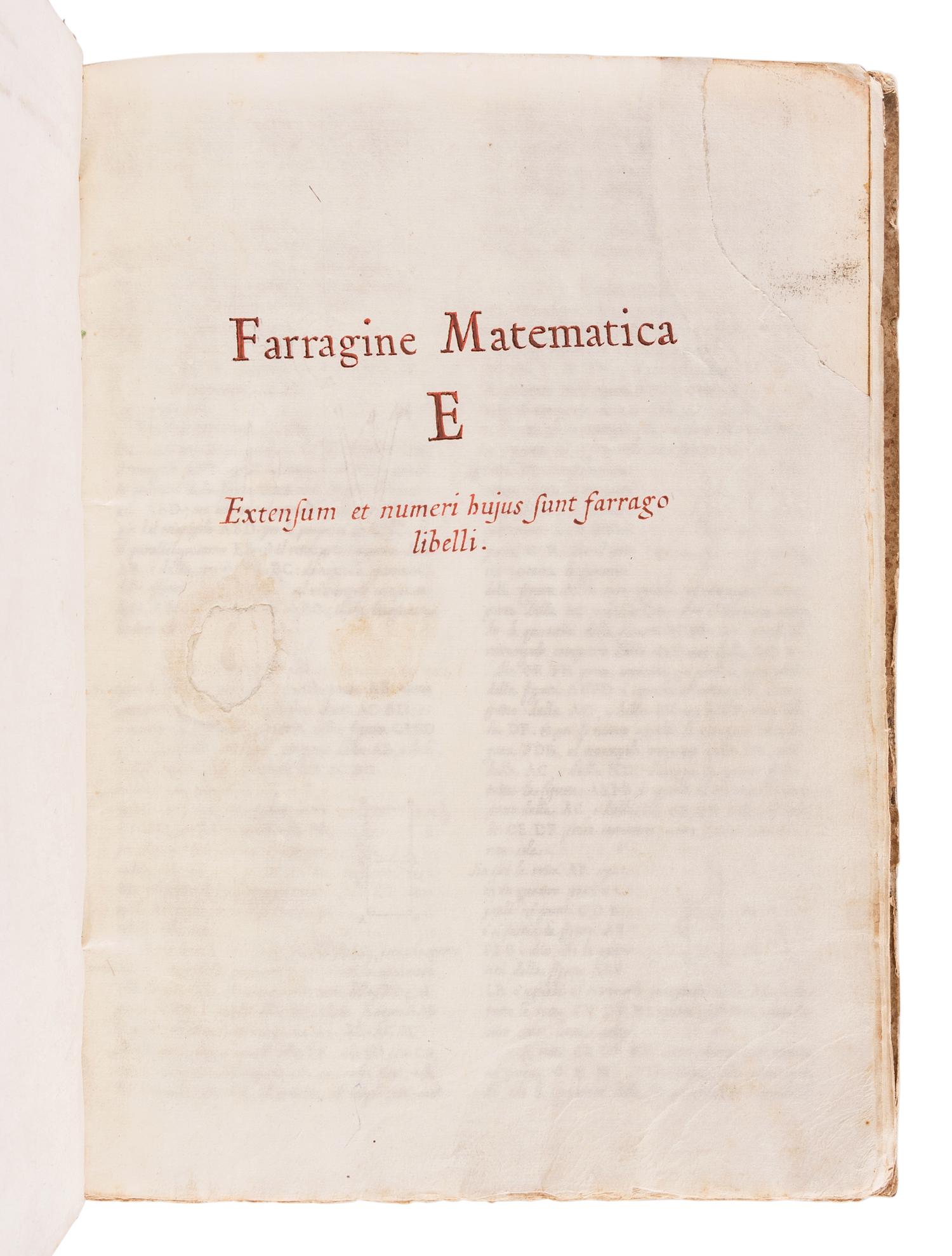 [MANUSCRIPT - GEOMETRY]. "Farragine Matematica E: Extesum et mumeribuius sunt farrago libelli." N.p., ca 18th century.