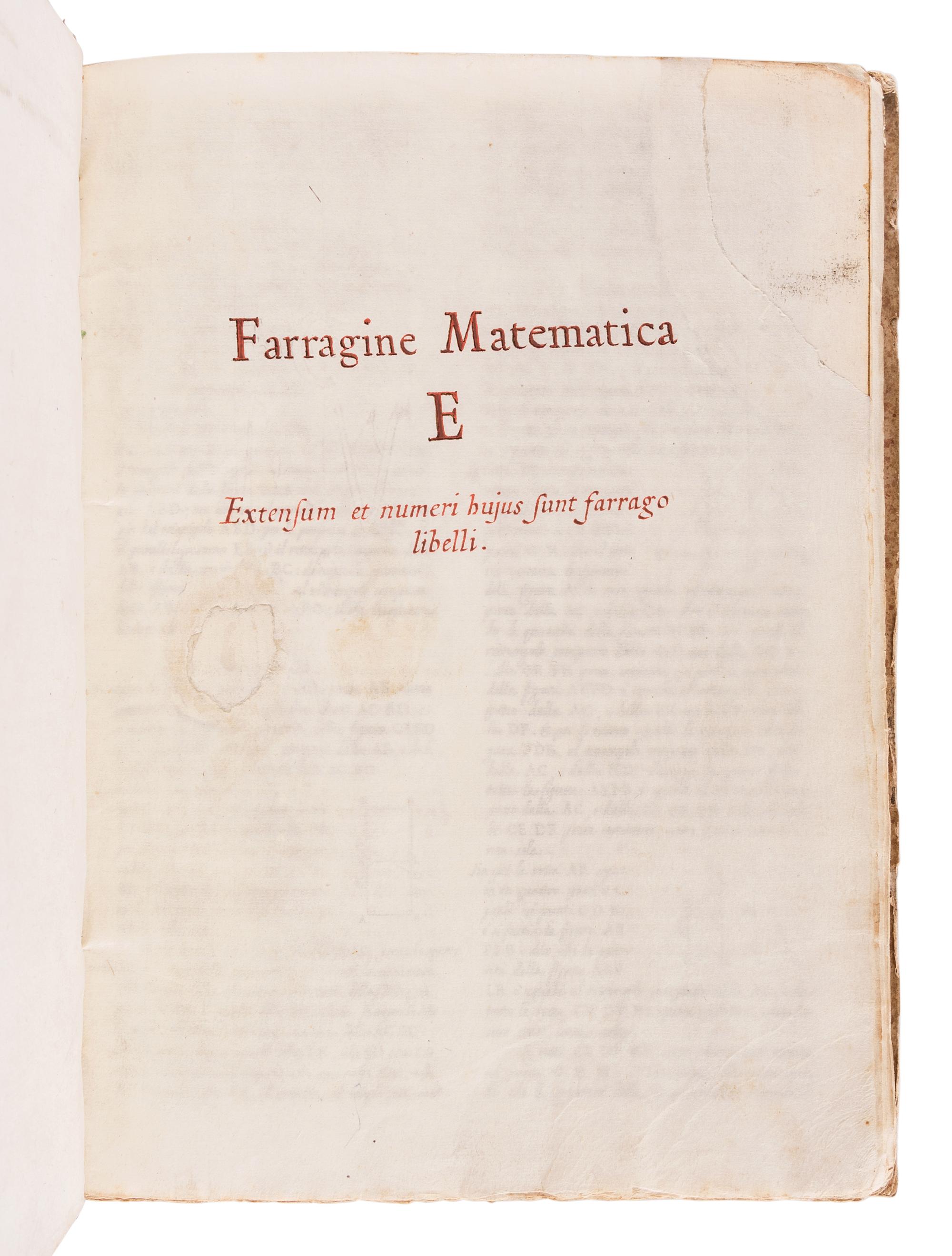 [MANUSCRIPT - GEOMETRY]. "Farragine Matematica E: Extesum et mumeribuius sunt farrago libelli." N.p., ca 18th century.