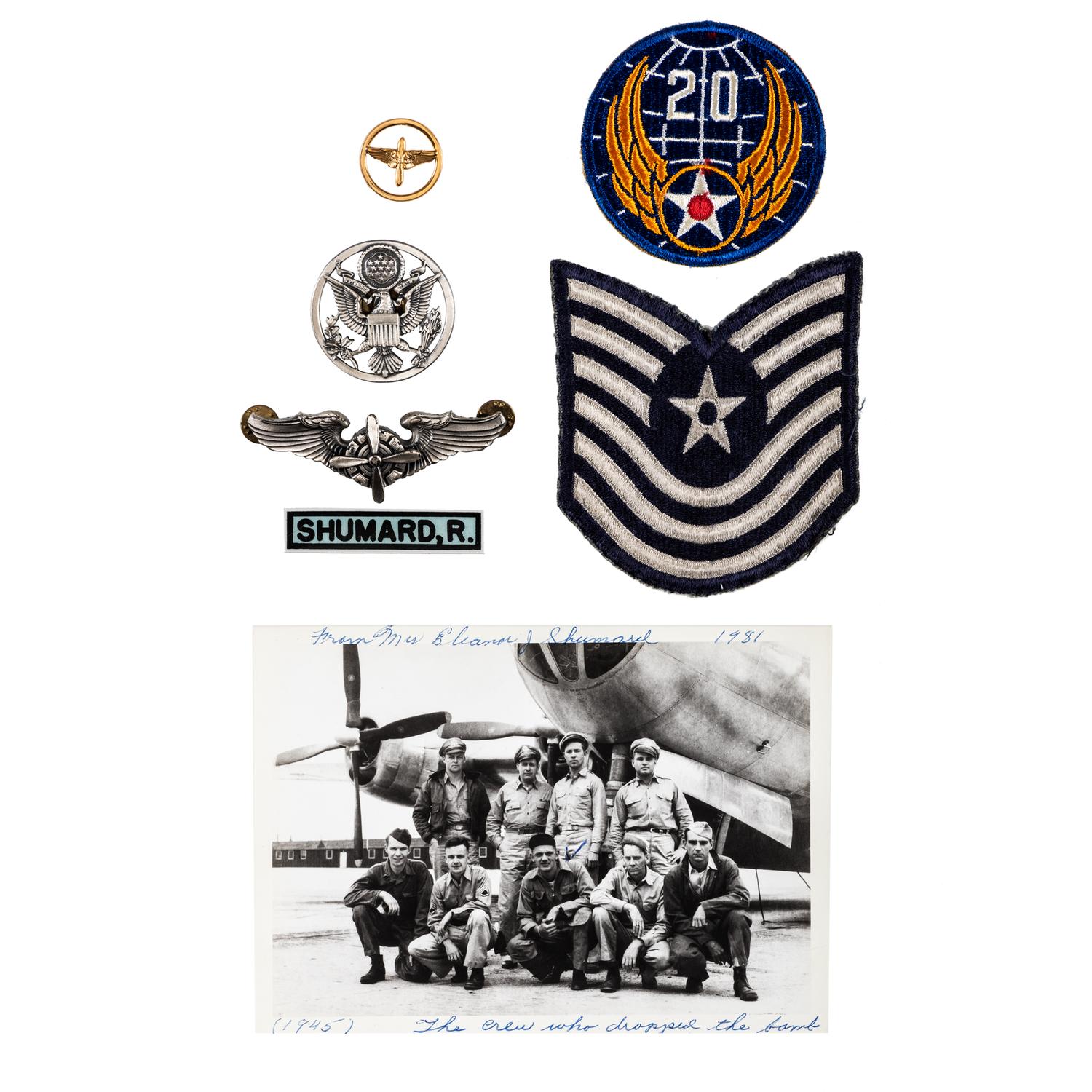 [WORLD WAR II]. SHUMARD, Sgt. Robert (1920-1967). Archive identified to Enola Gay Assistant Flight Engineer Robert Shumard, incl. photographs, autograph, and other personal ephemera.