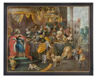 Studio of Frans Francken the Younger, (Flemish, Late 16th/Early 17th Century), The Feast of Esther (two works), David and Abigail, Davi
