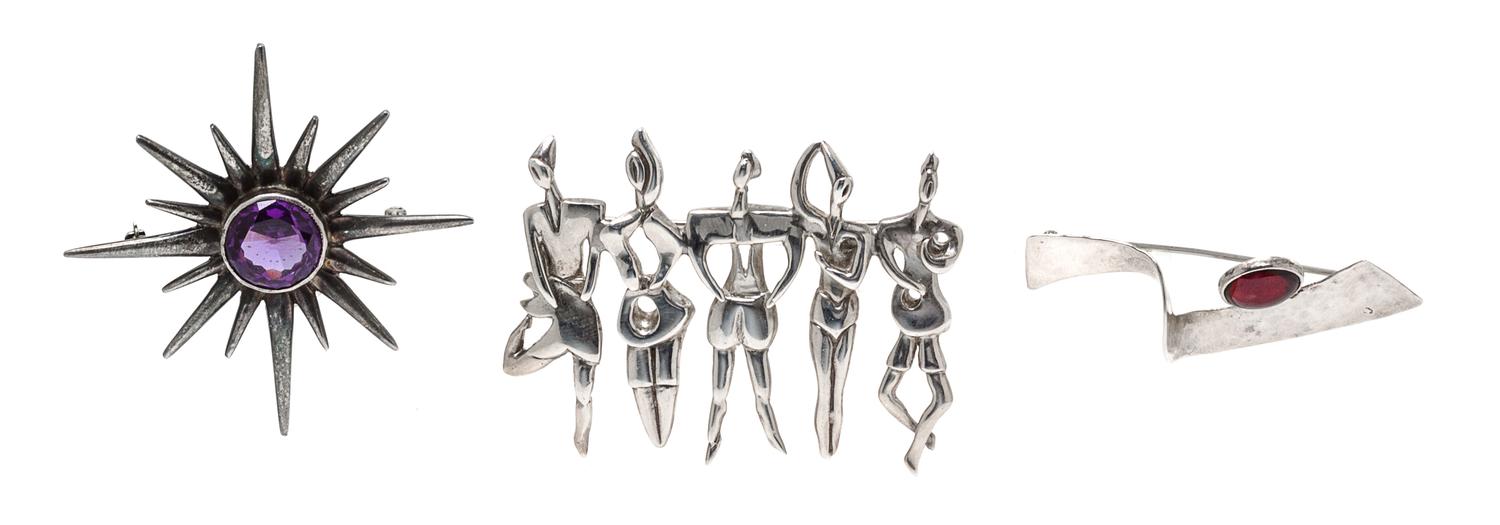 A Collection of Sterling Silver Gemstone Brooches, 30.30 dwts.