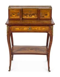 A Louis XV Style Gilt Bronze Mounted Marquetry Writing Table