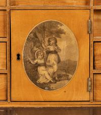 A George III Satinwood, Yew Wood and Marquetry Fall-Front Writing Cabinet on Stand